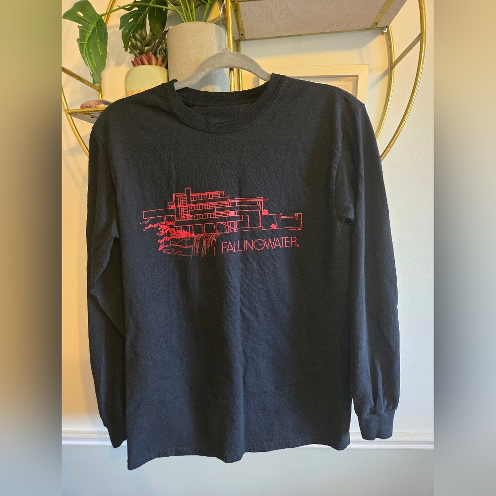 Frank Lloyd Wright Black Long Sleeve Tee with Red Design